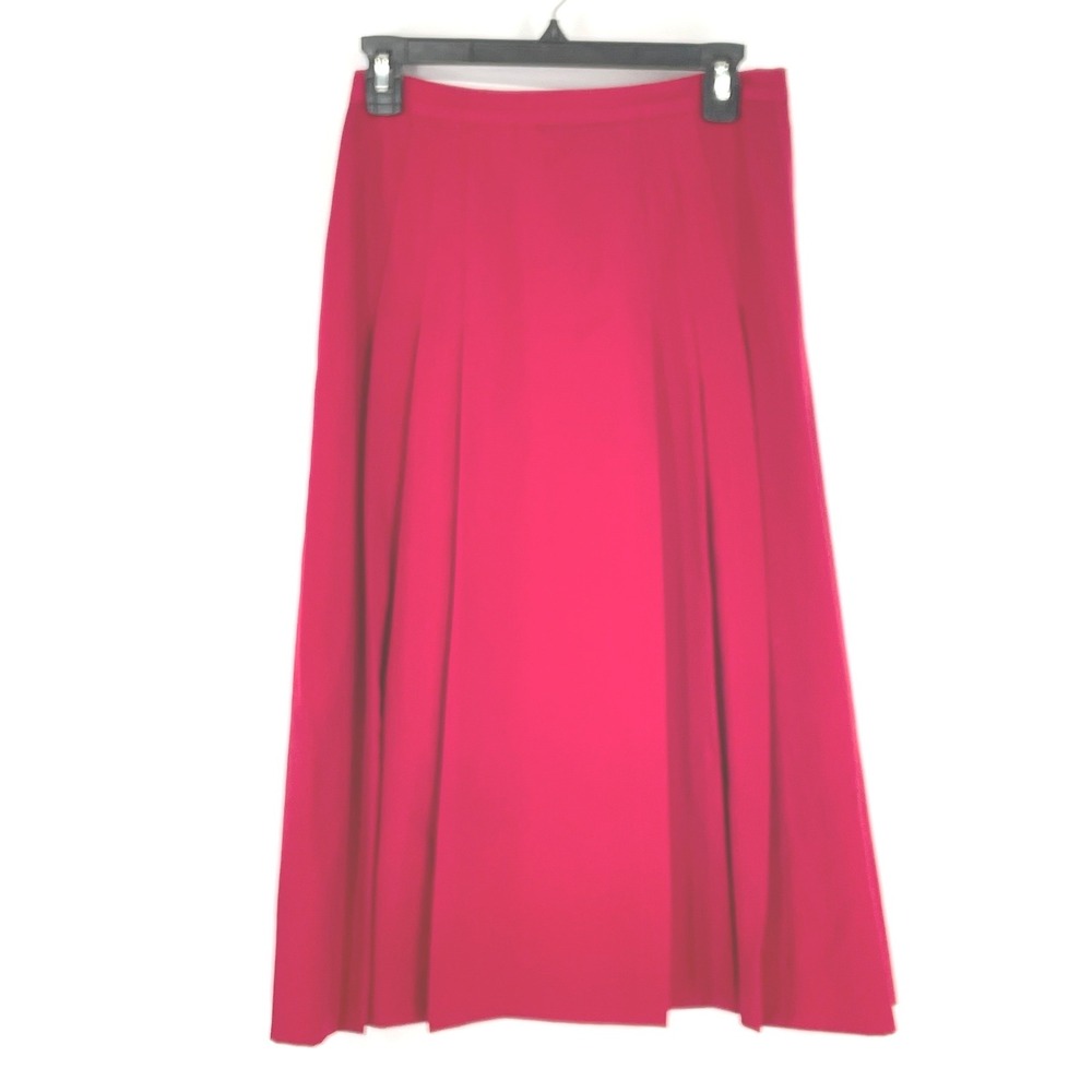 Vintage Jos. A. Bank Womens Skirt 10 Midi Red Pure Wool Pleated USA Vintage